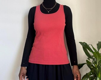 Vintage Eddie Bauer geribbelde tanktop uit de jaren 90/Y2K in gedempt koraal, maat L