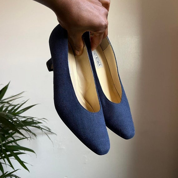 Vintage blue bonded leather fabric upper pumps - image 2