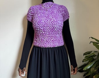 Y2K Popcorn Purple Mottled Magic Bubble Top Crinkle Stretch One size