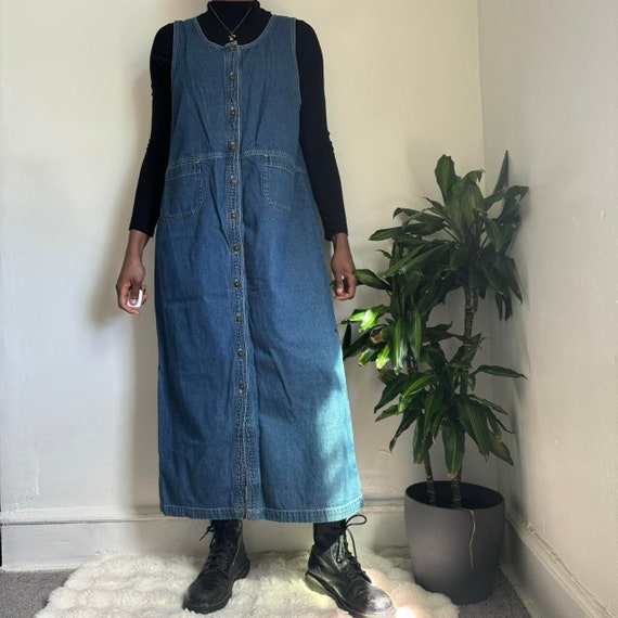 Vintage denim button down sleeveless Midi dress