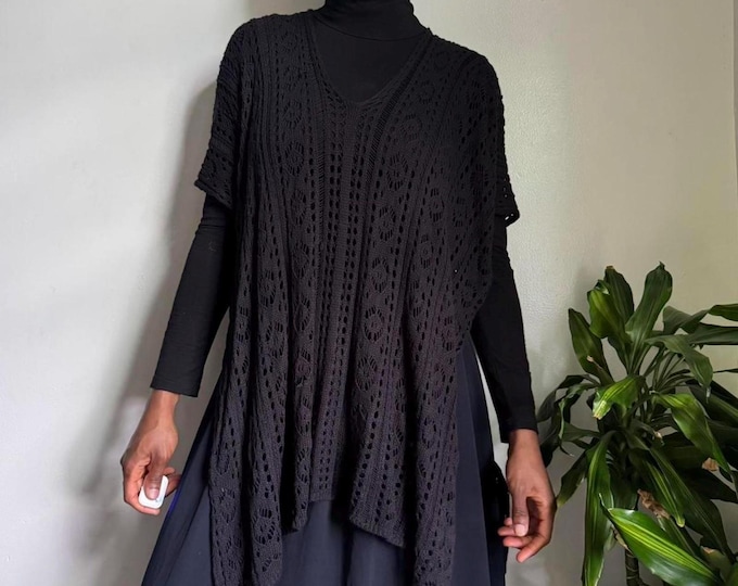 Vintage Black knitted asymmetrical grunge whimsygoth top fits like one size