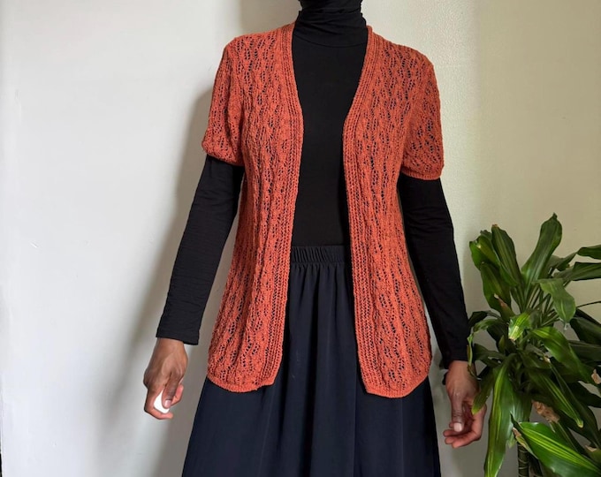 Vintage Coldwater Creek Orange boho hippie knitted cardigan top Size L