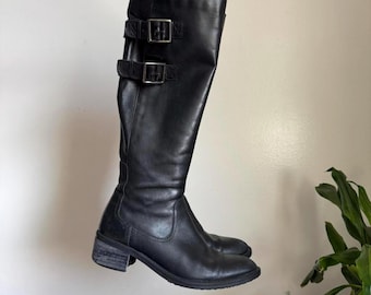 Vintage 90s Clarks Biker Boots - Knee High, Grunge Leather, rozmiar 7.5