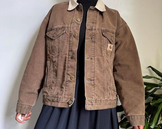 Vintage unisex brown cream carhartt  jacket Size L