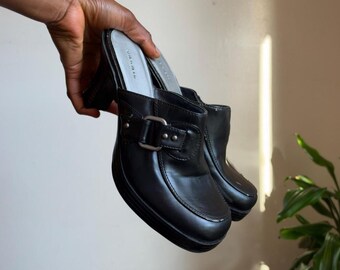 Y2K Xhilaration Black Chunky Platform Mules clogs with side Buckle US 7.5