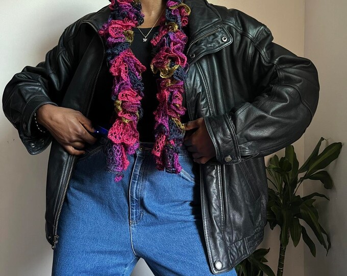 Crochet ruffle fluffy Scarf in multi color