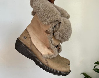 Botas de invierno con plataforma de suela gruesa de gamuza y parte superior de cuero vintage con piel sintética gruesa.