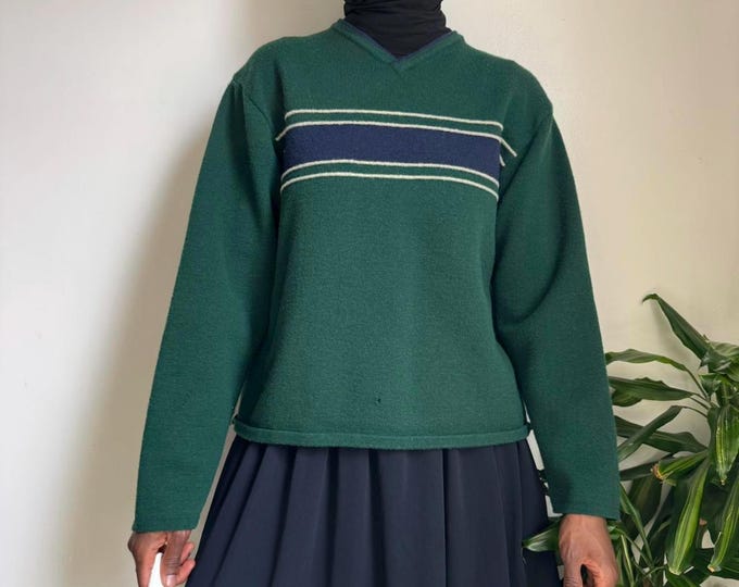 Vintage 100% Merino wool v-Neck cozy pullover knit sweater size L