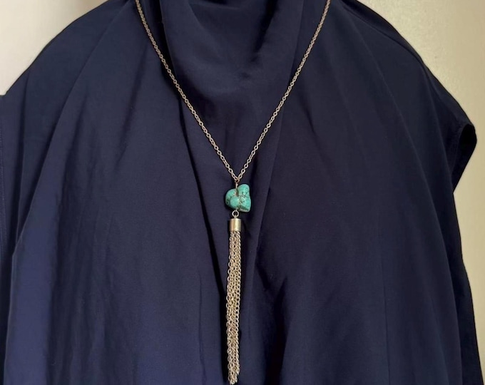 Vintage sterling Turquoise stone tassel necklace with silver chain