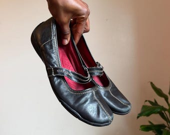 Y2K Naturalizer Black Leather Mary Jane ballet Flats Contrast Stitching US 9
