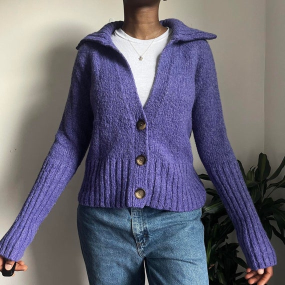 Purple button down knit cardigan collard sweater - image 1