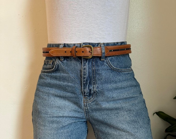 Vintage Classic Tan multi color Oxford leather belt