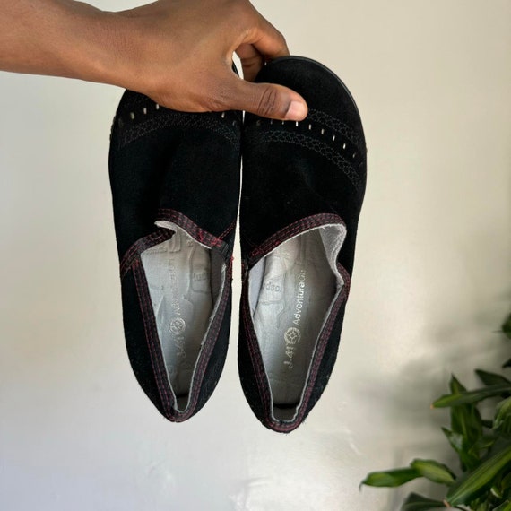 Vintage women black slip on chunky sole leather u… - image 8