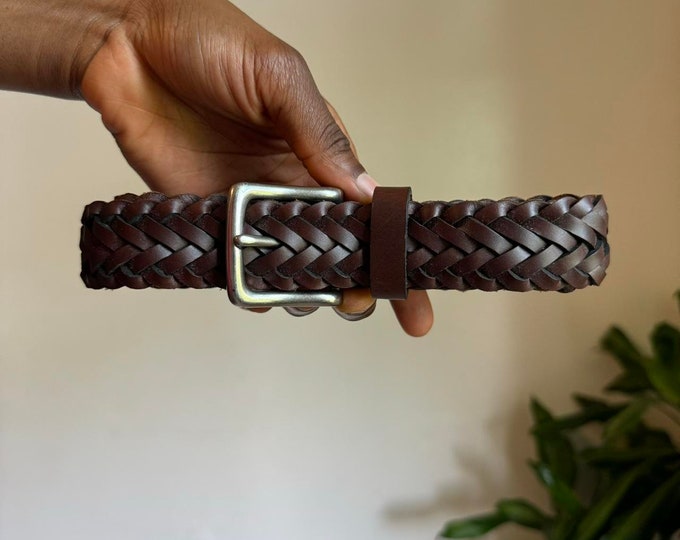 Vintage unisex Braided brown genuine leather belt
