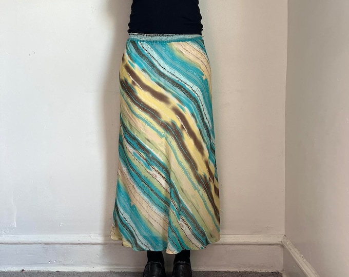 Vintage striped ruffle hem maxi skirt