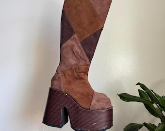 Botas de plataforma Demonia Patchwork Camel-280 raras, talla 6