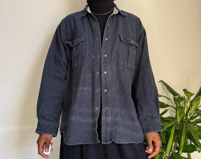 Vintage Button down long sleeves navy denim shirt size L