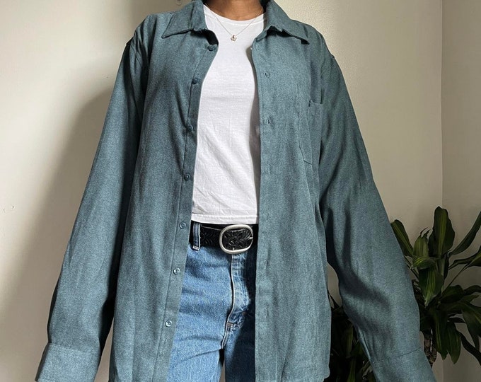 vintage unisex oversized button up long sleeves faux suede shirt