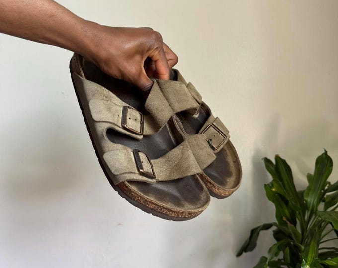 Birkenstock taupe suede leather sandals Men 10 Women 11.5