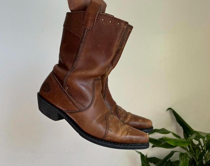 Vintage Sheriff Leather upper Distressed cowboy boots women US 9.6 Men US 8