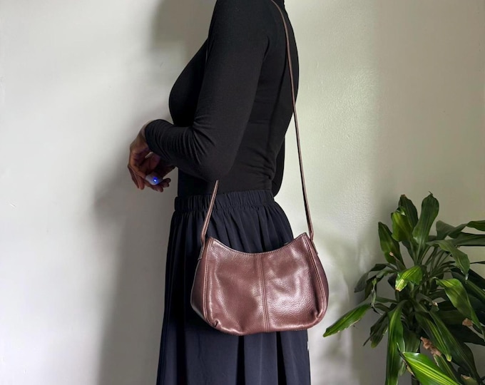 Vintage Fossil boho grunge Brown leather mini shoulder bag