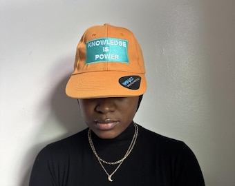 Mustard Yellow Knowledge Is Power Graphic Baseball Cap Hat