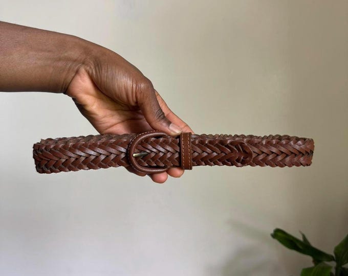 Vintage boho grunge Braided leather belt Size 42