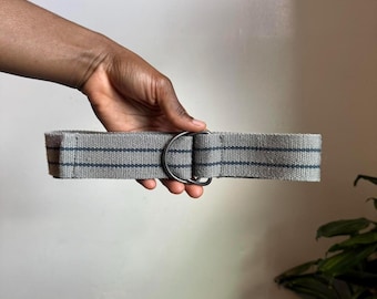 Vintage 90s Grey Striped D-Ring Webbing Belt - Gorpcore / Utility