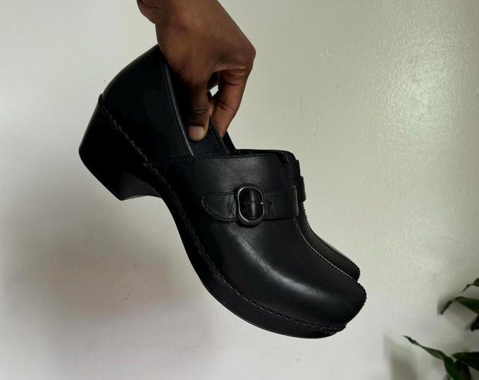 Vintage Women Leather Upper Side buckle dansko slip on clogs