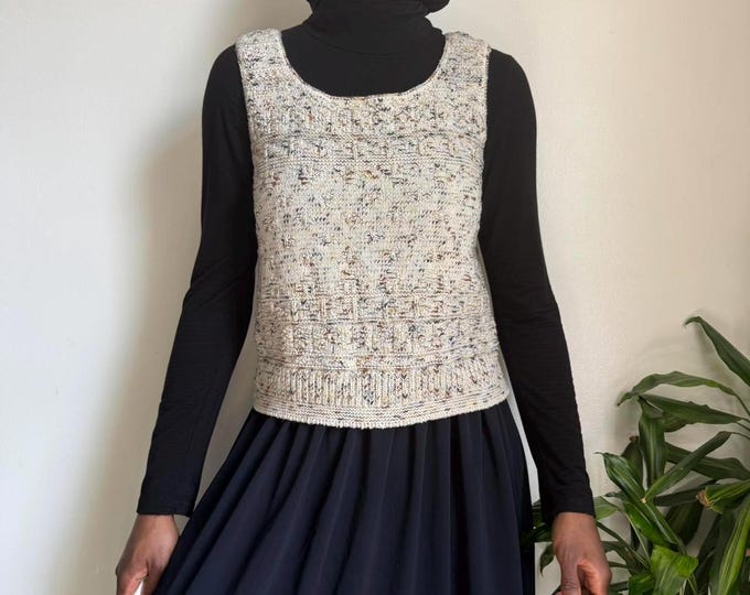 Vintage boho earthy sleeveless round neck cottagecore knit top size S