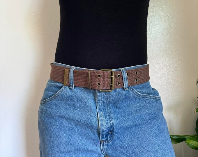 Unisex brown double grommet Woven D-ring skater belt