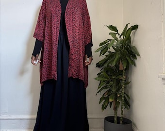 Vintage 90s Chiamare 100% Silk Red Heart Kimono Cardigan Robe Duster - One Size