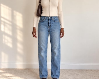 New Look Tall Mid-Waisted Straight Leg moms Jeans denim Blue US 6