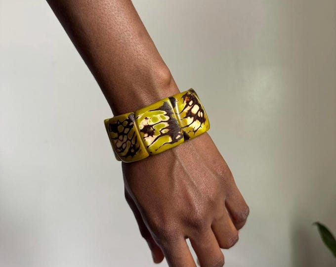 Vintage tagua multicolore print stretchy chunky bracelet