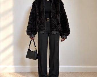 Vintage 90s Reversible faux fur and genuine Bomber leather jacket