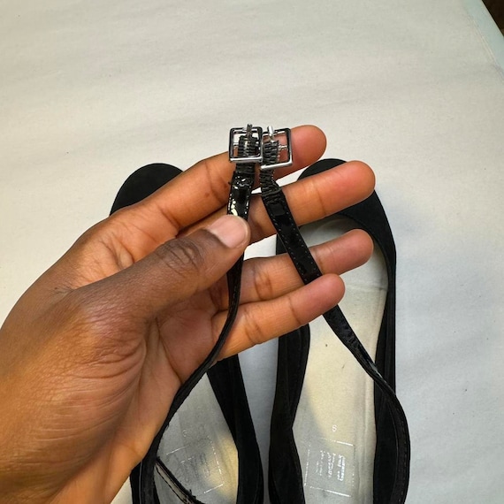Women black suede ankle-strap block heel pumps Ba… - image 7