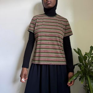 Vintage women Green striped t-shirt size L