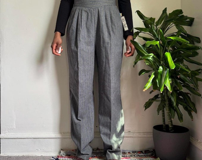 Vintage 90s high waist striped wool trousers Victorian academia Minimalist 15