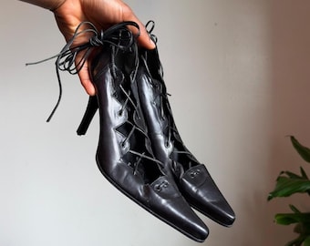 Aldo, décolleté nere in pelle con punta affusolata e lacci alla caviglia, taglia EU 39 US 7