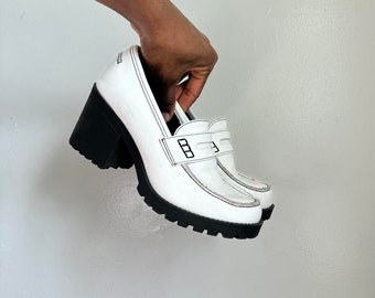 Mocassini da donna, scarpe slip-on bianche con suola spessa