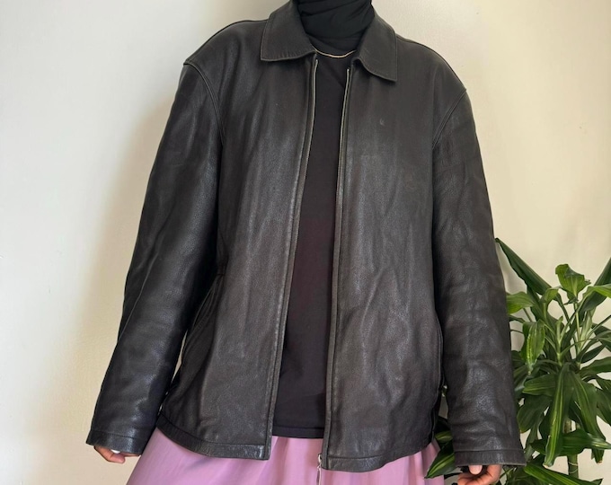 Vintage unisex Dark brown oversized leather jacket Size 4XL