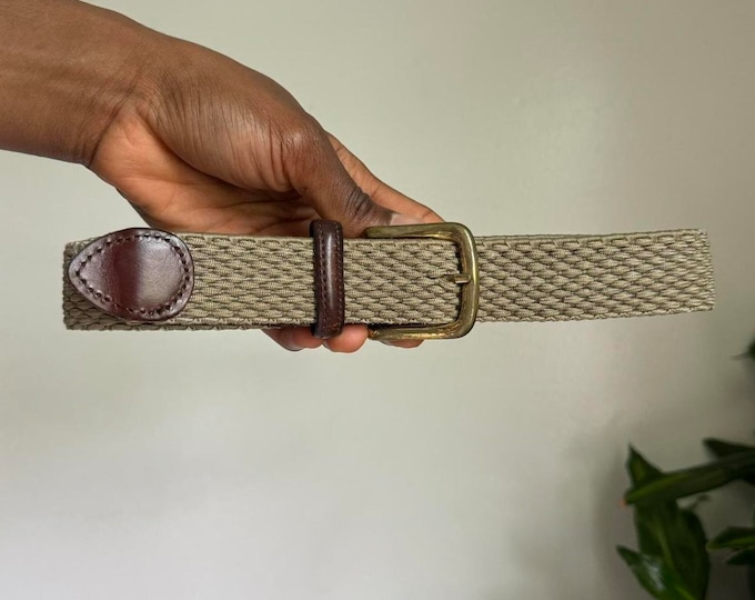 Vintage khaki Oxford woven leather braided belt