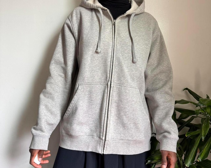 Vintage Lands End unisex oversized grey zip up hoodie size L
