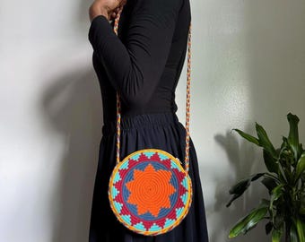 Vintage orange multicolore crochet bag