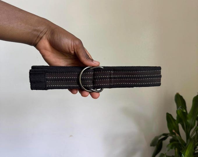 Y2K Black brown striped grunge skater belt with adjustable buckle size 34/32