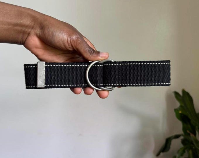 Vintage Black and white Canvas belt with double sliver ajustable buckles