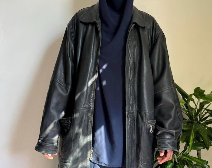 Vintage Black Oversized Distressed Grunge Leather jacket Size M