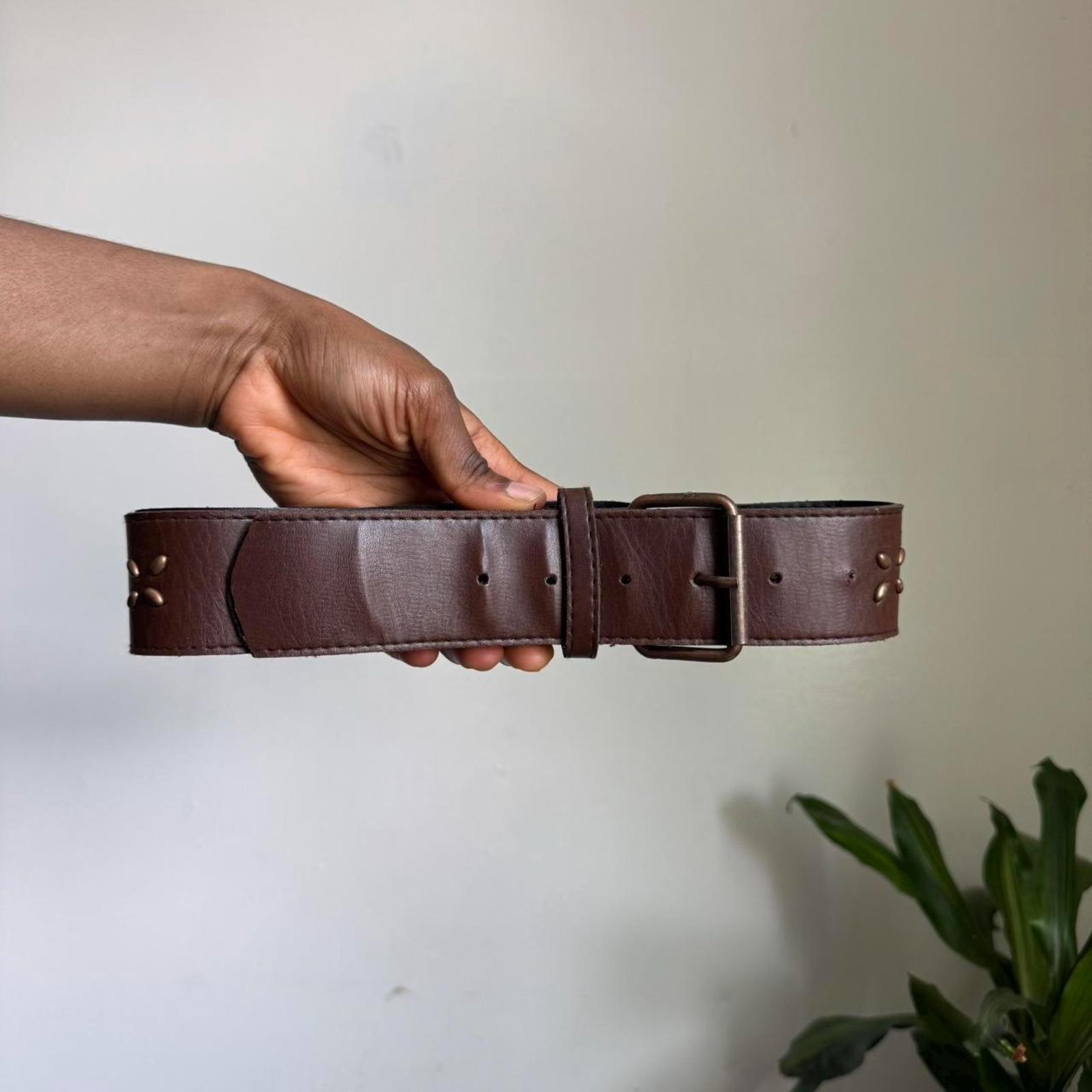 Vintage Brown Boho Belt Medallions Studs Gold 80s 90s 70s Large Medium Leaf Vine vintage boho leather belt products for sale | eBay main image 3