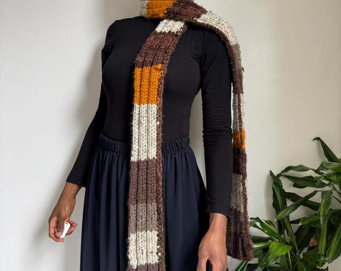 Vintage Fringe chunky knit multicolor neck warmer winter Scarf