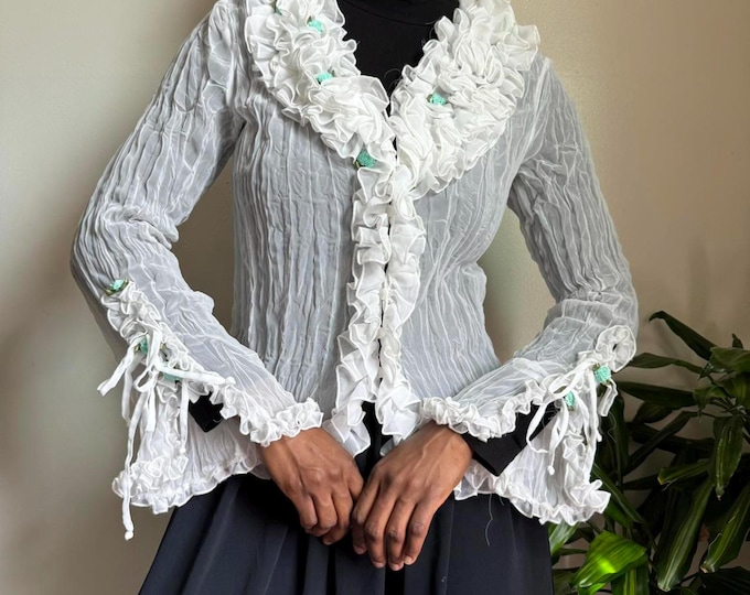 Vintage crinkle ruffle shirred top coquette floral Y2K M/L